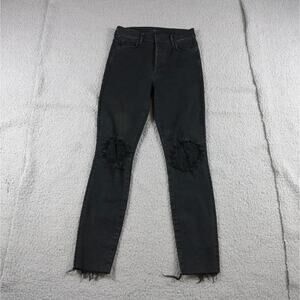 Mother Jeans 27 Black Denim The Super Stunner Ankle Fray Hemmed Distressed USA